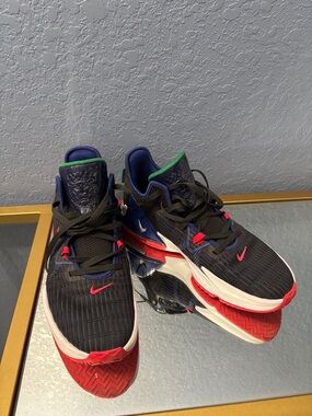 Nike Black Basketball Shoes with Red and Blue Accents